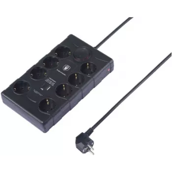 Sygonix SY-4751202 8-fack överspänningsskydds-grenuttag svart 1,5m