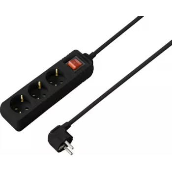 Sygonix SY-7042482 3-fack grenuttag med brytare, svart, 1,5 m