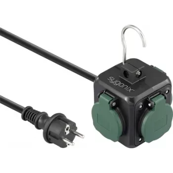 Sygonix SY-6903362 uttagskub med 4 jordade uttag och 2 USB-portar, svart/grön