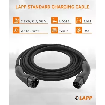 LAPP MOBILITY typ 2 EV-laddkabel, 7,4 kW, 5 m, svart (61780)