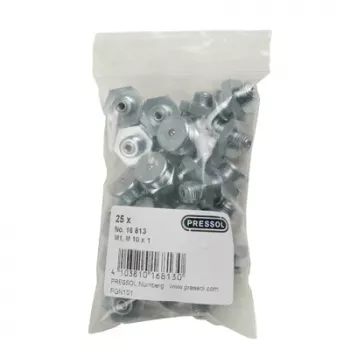 PRESSOL flat smörjnippel M1-KØ 16, M10 x 1, förzinkat stål, 25-pack (16 813)
