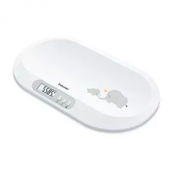 Beurer BY90 intelligent babyvåg med Bluetooth, 20 kg kapacitet, 5 g noggrannhet, välvd vägyta, LCD-display, vit