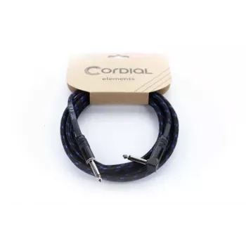 Cordial 14780 instrumentkabel 3 m – 6,3 mm TS teleplugg till 6,3 mm TS teleplugg, svart/blå textilmantel