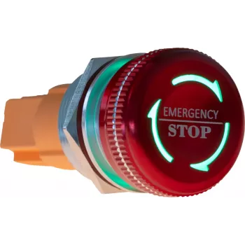JOY-IT Button22NA-02 nödstoppstryckknapp, låsbar, 22 mm montering, 220 V, rött svamphuvud, grön krage, IP67, IK10