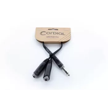 Cordial 14882 6,3 mm stereotele Y-adapterkabel, 1x kontakt till 2x uttag, 0,3 m, svart PVC