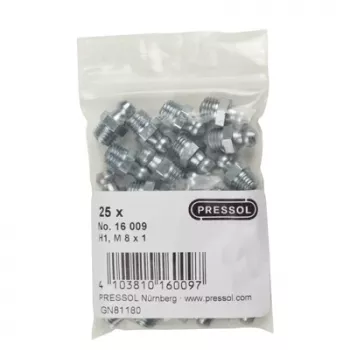 Pressol konisk smörjnippel H1 rak, M 8 x 1, förzinkad, 25 st (16 009)