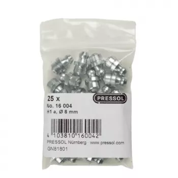 Pressol konisk smörjnippel H1 rak M8 x 1, Ø 8 mm, förzinkat stål, 25 st (16 004)