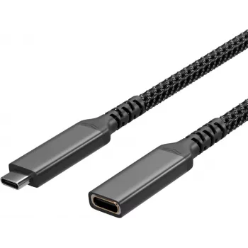 S CONN Flexline USB-C förlängningskabel, USB-C hane till USB-C hona, USB 3.2 Gen 2, 100W PD, 4K@60Hz, textilklädd, 1,5m, svart FL31-74006