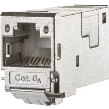 METZ CONNECT 130910-I Cat.6A skärmad RJ45 keystone-modul, verktygsfri IDC, 90° kabelinföring, 10G, 500MHz, zinkgjutgods, silver 130910-I-90