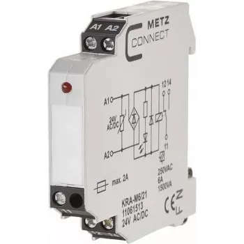 METZ CONNECT KRA-M6/21 gränssnittsrelämodul, vit, 12-24 V AC ingång, 250 V AC utgång, DIN-skenemontering 11061513