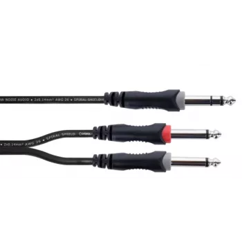 Cordial 14879 ljud-Y-adapterkabel 5m – 1x 6,3mm stereoplugg till 2x 6,3mm monoplugg, svart PVC-tvillingkabel