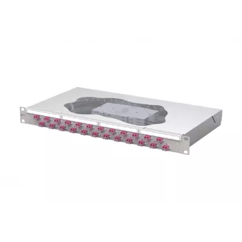 METZ CONNECT 24-port LC-duplex OM4 fiberoptisk patchpanel skarv, 1U 19 tums rackmontering, ljusgrå 1504577524-E
