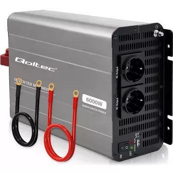 Qoltec modifierad sinusväxelriktare 12V till 230V 3000W/6000W med USB, kompatibel med LiFePO4 GEL AGM