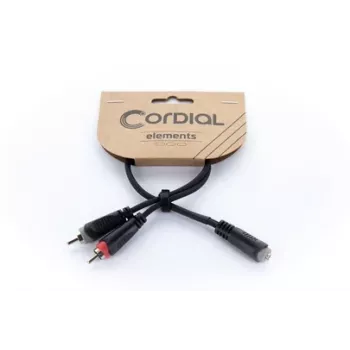 Cordial 14889 ljud-Y-adapterkabel 3,5 mm stereotelejack till 2x RCA-jack 0,3m svart PVC-tvillingkabel