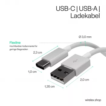 Flexline USB Charge & Sync Cable, USB-A to USB-C, 2.0, ABS, White, 0.5m (FL31-13040)