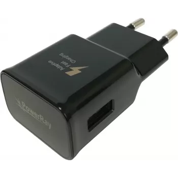PowerRay PR-TA20EBE EU 2-pin USB-väggladdare, 5V/2A, svart, bulk
