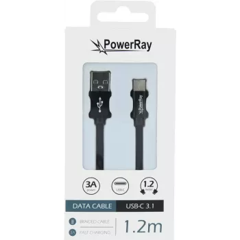 PowerRay USB-C till USB-A data- och laddkabel, 1,2 m, textil svart PR-DCUC120TBK