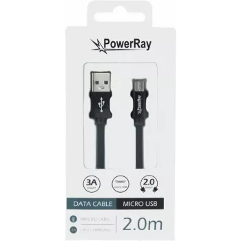 PowerRay USB-till-Micro-USB-datakabel 2,0 m flätad svart PR-DCUM200TBK