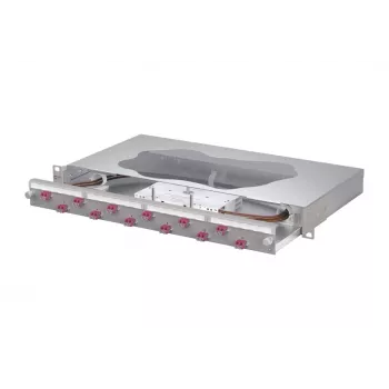 METZ CONNECT skarv-patchpanel 12x LC-Duplex OM4, 1U, 19 inch rackmontage, grå 1504677512-F