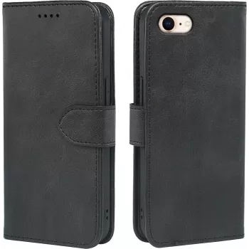 AIMOYU Premium läder flip wallet-fodral för iPhone SE (2022/2020), iPhone 8/7 - svart