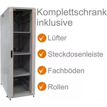IT-BUDGET 19 inch nätverksskåp SRK komplett set 38U 600x800 mm glas-/ståldörr ljusgrå 99ITB19SRK3868GGM