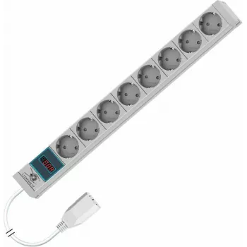 Liebernetz 19 inch 1U rackmonterad mät-PDU, 8x Schuko CEE 7/3 uttag, C14-ingång, 3m kabel, ljusgrå (90LNSDL20SC083)
