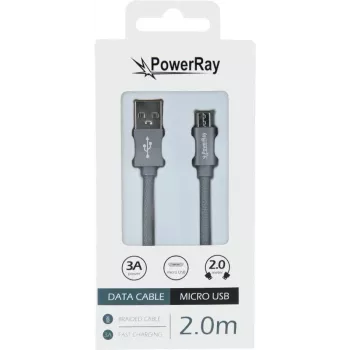 PowerRay USB till micro-USB-datakabel, 2 m, textilgrå, blister PR-DCUM200TGY