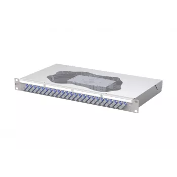 METZ CONNECT 24-port SC-duplex OS2 singlemode fiberoptiskt skarvpatchpanel, 1U 19 inch rackmontering, ljusgrå 150459E224-E