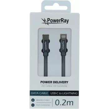 PowerRay USB-C till Lightning datakabel 0,2 m textilgrå PR-DCCL020TGY
