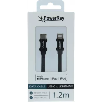 PowerRay USB-C till Lightning MFi flätad data- & laddkabel 1,2 m svart PR-DCCL120TBK