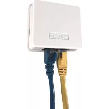 IT-BUDGET Cat.6A UTP utanpåliggande nätverksuttag, 2 x RJ45, ren vit, horisontell kabelinföring, PoE+ 90ITBDDAPE