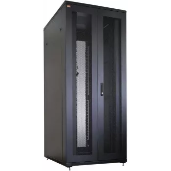 IT-BUDGET 19 inch serverrack SRK komplettset 42U 800x1000 mm perforerade dubbla dörrar fram och bak 4 aktiva fläktar PDU hyllplan förmonterat svart 99ITB19SRK42810DTSM