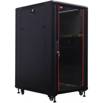 IT-BUDGET 19 inch nätverksskåp SRK - 22U - 600x800 mm - glasdörr fram / ståldörr bak - förmonterat - svart (99ITB19SRK2268GSNM)
