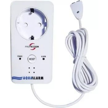 M-E MODERN-ELECTRONICS ME WA-5 vattendetektor med inbyggt uttag, 230V, 2m sensorkabel, akustiskt larm >85dB, röd LED, Schuko-uttagsomkoppling 16A