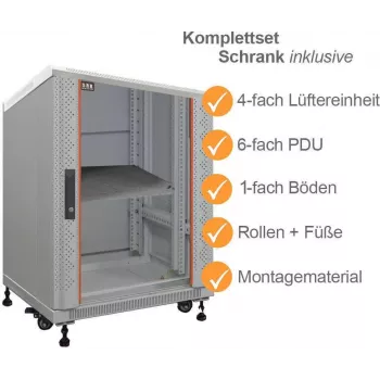 IT-BUDGET 19 inch nätverksskåp SRK komplett set 12U 600x800 mm ljusgrå flatpack