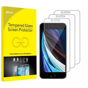 JETech skärmskydd av härdat glas för iPhone SE 3/2 (2022/2020) 4,7 inch - 3-pack, 9H, 2.5D, fodralsvänligt