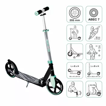MUUWMI AU 566 aluminiumkickcykel, turkos, 205 mm hjul