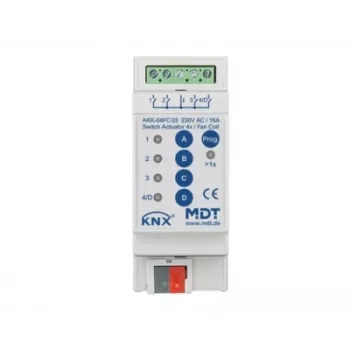 MDT AKK-04FC.03 KNX fancoil-aktor, 4 switchutgångar, 16A, 230VAC, 2 TE, 70µF, 10 EVG