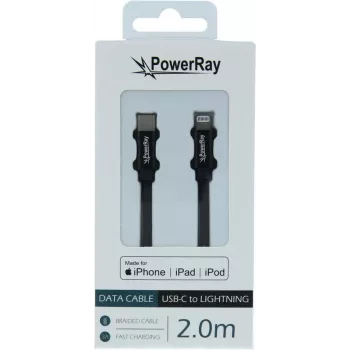 PowerRay USB-C till Lightning MFi flätad kabel 2 m svart PR-DCCL200TBK