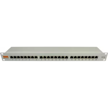 IT-BUDGET 19 inch business patchpanel Cat.6A skärmad 24-port 1U PoE+ med dammkåpor, ljusgrå 90ITBPP6ASSG