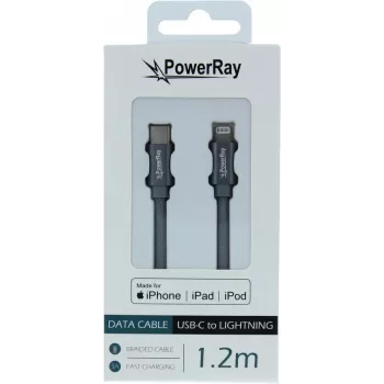 PowerRay USB-C till Lightning MFi-certifierad flätad kabel 1,2m grå PR-DCCL120TGY