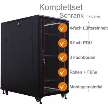 IT-BUDGET 19 inch nätverksskåp SRK komplettset 27U 600x600 mm glas-/ståldörr svart 99ITB19SRK2766GSM
