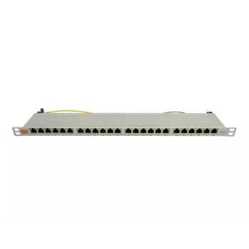 IT-BUDGET 19 inch superplatt 0,5U fullt skärmat Cat.6A 24-port PoE++ patchpanel, ljusgrå 90ITBPP6A05G