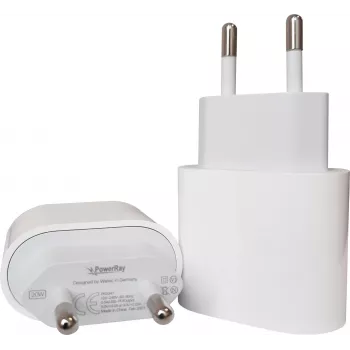 PowerRay PR-2347 20W USB-C PD väggladdare, EU-kontakt, vit (Bulk)