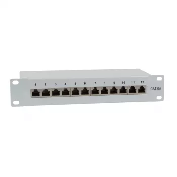 IT-BUDGET 10 inch patchpanel - skärmad - Cat.6A - 500MHz - 12 port RJ45 - PoE+-kompatibel - 1U - grå (90ITB10PP6AG)