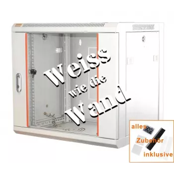 IT-BUDGET 19 inch nätverksskåp SWA - 12U - 570x600 mm - glasdörr - avtagbara sidopaneler - vägg-/golvmontering - tillbehörsset - rent vit (90ITB19WS1266GW)
