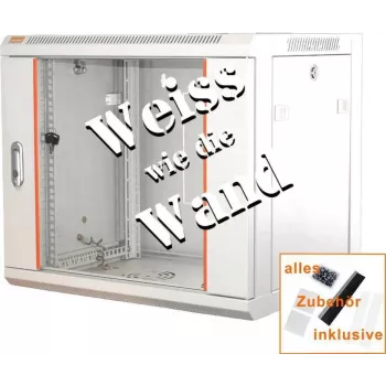 IT-BUDGET 19 tums nätverksskåp SWA - 9U - 570x450 mm - glasdörr - avtagbara sidopaneler - vägg- & golvmontering - tillbehörsset - rent vit 90ITB19WS9645GW