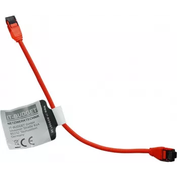 IT-BUDGET Premium Slim Cat.8.1 patchkabel - ren koppar, AWG 28, 2000 MHz, PoE+, 40 Gbit/s, halogenfri, röd, 0,15 m 90ITBSLIM81PK015R