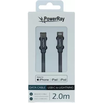 PowerRay USB-C till Lightning MFi flätad kabel 2m grå PR-DCCL200TGY