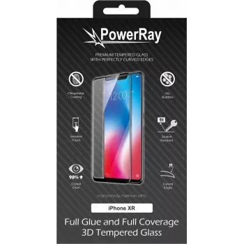 PowerRay Ultra Durable 3D Full Glue Glass skärmskyddsfilm för iPhone XR, svart PR-3DFGIPHXRBL